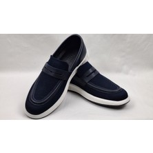 Darkwood-Erkek Günlük Ayakkabı-Renk Lacivert-Deri+Tekstil-Bağcıksız