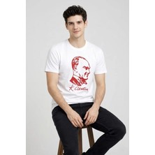 Bet's  Erkek Atatürk Baskılı Tişört Kısa Kollu Bisiklet Yaka T-Shirt - Beyaz