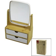 Vice Avm 2 Çekmeceli Bambu Ahşap STANDLI=9X9.9X17.8X21.5CM Makyaj AYNASI=15X18CM Takılık 1+1 Organizer GO53/01256