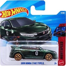 Hot Wheels 2018 Honda Civic Type R Metal Gövde Dark Green 1/64 Ölçekli Koleksiyonluk Model JJK87