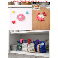 PremiumPort Renkli Çiçek Desenli 8'li Döner Magnet ve Poşet Klipsleri Seti