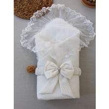 LTG Nova Yenidoğan Erguvan Kenar Fistolu Kundak Bebek Battaniyesi Ekru