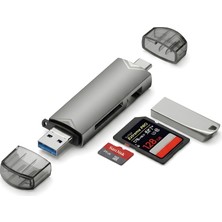 Pars Power 3’ü 1 Arada Kart Okuyucu USB Type-C Micro USB Sd Tf Adaptör Otg Destekli 480MBPS Hızlı Veri Aktarım Alüminyum Gövde
