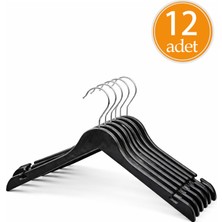 PremiumPort Şık ve Dayanıklı 12'li Siyah Plastik Elbise Askısı Seti