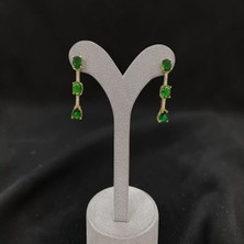 Umut Silver 925 Ayar Gümüş Yeşil Oval Taşlı Kadın Küpe