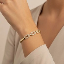 Xupıng Jewelry 14 Ayar Altın Kaplama,kare Üç Taşlı Zirkon Bilezik