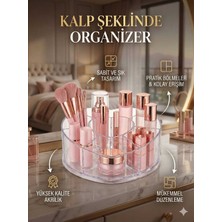 PremiumPort Kalp Şeklinde Şeffaf Makyaj Organizeri, Rujluk, Fırçalık ve Takı Kutusu