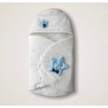 LTG Nova Yenidoğan Çift Yıldız Detaylı Şapkalı Duvaklı Erkek Bebek Klasik Kundak Bebek Battaniyesi Ekru