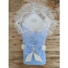 LTG Nova Bal Peteği My Prince Taç Nakışlı Inci Fiyonklu Dantel Duvaklı Delüks Kundak Bebek Battaniyesi Mi