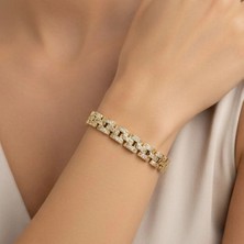 Xupıng Jewelry 14 Ayar Altın Kaplama, Örgü Zirkon Taşlı Bileklik
