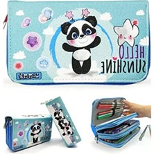 Esranın Dünyası Vegan Deri Üç Bölmeli Kalem Kutusu - Mavi