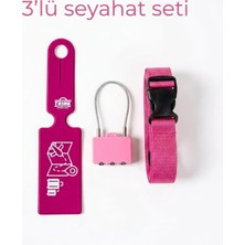 Trink Çanta 3' Lü Seyahat Seti   (  Valiz Etiketi  +  Valiz Kilidi  +  Valiz Kemeri )  Pembe