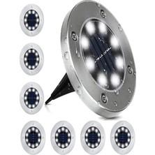 Dream Plus 4 Adet Zemine Saplamalı 8 Ledli Dekoratif Solar Güneş Enerjili Zemin Işığı Bahçe Aydınlatması Beyaz Işık