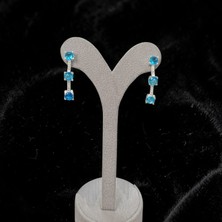 Umut Silver 925 Ayar Gümüş Aqua Yuvarlak Taşlı Kadın Küpe