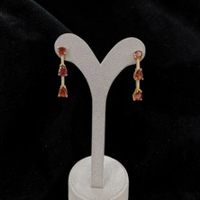 Umut Silver 925 Ayar Gümüş Kırmızı Damla Taşlı Kadın Küpe