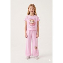 Cansın Mini Açık Pembe Ballerin Baskılı Geniş Paça Taytlı Kız Çocuk 2li Takım  23800