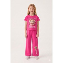 Cansın Mini Pembe Ballerin Baskılı Geniş Paça Taytlı Kız Çocuk 2li Takım  23798