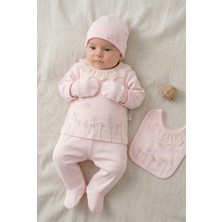 Zeynuko Kız Bebek Dantelli Çiçek Nakışlı %100 Pamuk 0-3 Ay 5'li Yenidoğan Hastaneçıkışı Zıbın Seti