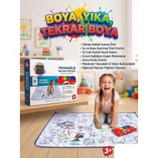 Farbu Oyuncak Boya Beni! Yıkanabilir 100X150 cm 12 Farklı Renkli Keçeli Kalemli Eğitici Oyuncak Boyama Halısı