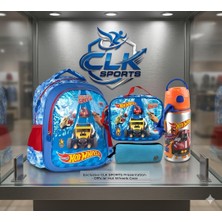 Hot Wheels Lisanslı Okul Çantası , Beslenme Çantası , Çift Gözlü Kalemlik - Alüminyum Matara Hediyeli