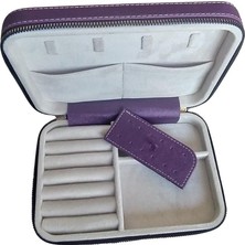 PremiumPort Mor Deri ve Ahşap Detaylı Büyük Boy Takı ve Seyahat Çantası 14X21 cm