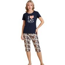 Royam Çağrı Kadın %100 Pamuk Milan Kısa Kollu Kapri Pijama Takımı