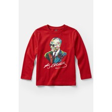Kendim Seçtim Çocuk Uzun Kollu Tişört Karizma Gözlüklü Gazi Mustafa Kemal Atatürk Portresi 23 Nisan 19 Mayıs