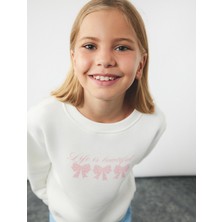 Koton Üç Iplik Uzun Kollu Bisiklet Yaka Fiyonk Baskılı Sweatshirt
