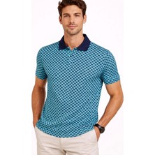 Velmora Fashion Erkek Pike Kumaş Polo Yaka Desenli Tişört Kısa Kol Yazlık T-Shirt - Turkuaz