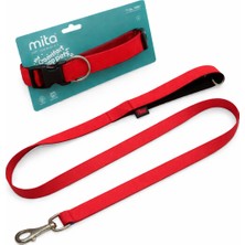 Mita 2’li Ayarlanabilir Köpek Boyun Tasması ve Gezdirme Kayışı Seti Kırmızı