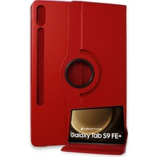 Esranın Dünyası  Galaxy X610 Tab S9 Fe Plus 12.4 Kılıf 360 Tablet Deri Kılıf - Kırmızı