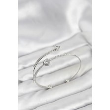 Vice Avm Kalp Model Pirinç Gümüş Renk Kadın Bileklik (VICE/1395)