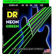 Dr Neon Green Bas Gitar 40-120 Uzun Ömürlü Takım 5 Tel (El Yapımı) (Neon Yeşil)