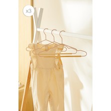 PremiumPort 3'lü Ahşap Destekli Pembe Mat Metal Çocuk Giysi Askısı