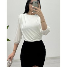 Moda Morfo Içi Tulumlu Omuzdan Büzgülü Vatkalı Sendy Bluz -Beyaz