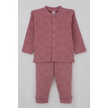 Breeze Kız Bebek Pijama Takımı Elma Bahçesi Önden Çıtçıtlı 4 Ay-1 Yaş, Gülkurusu