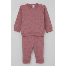 Breeze Kız Bebek Pijama Takımı Omuzdan Patlı Elma Bahçesi 4 Ay-1 Yaş, Gülkurusu