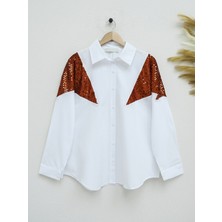 Moda Morfo Pul Payet Detaylı Salaş Gömlek -Kiremit