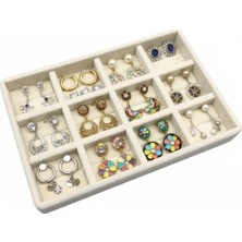 PremiumPort Küçük Boy Süet Kumaş Takı Sergileme Çekmeceli Stand, Krem Renk, 12 Bölme