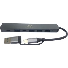 Zeyar Teknoloji 7in1 Dual Girişli USB Hub USB 3.0 &amp; Type-C Hibrit Çoklayıcı 5gbps Yüksek Hız Macbook ve Tüm Pc'ler