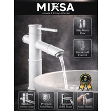 Mixsa Premium Bambu Beyaz Banyo Lavabo Bataryası Çeşmesi Musluğu Modern Musluk