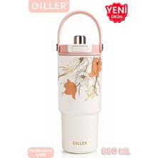 Vagonlife Dıller Tumbler 880 ml Tek Kapak Çift Kullanım Pipetli/pipetsiz Taşıma Kulplu Çelik TERMOS-FFD9505-880ML Kırmızı