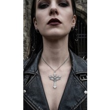 Vintage Takı Gece Kelebeği Haç Kolye Gothic Gotik Gümüş Kaplama Silver Haç Kolye