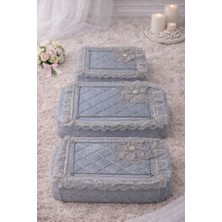 PremiumPort 3'lü Incili Fransız Güpür Boş Çeyizlik Bohça Seti