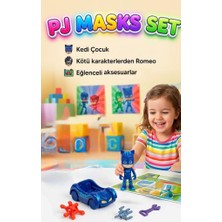 Farbu Oyuncak Pijamaskeliler Kedi Çocuk Yarışda! 6 Parçalı Mavi Arabalı 2 Figür 4 Aksesuarlı Oyuncak Figür Seti