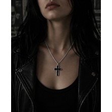 Vintage Takı Gothic Gotik Gümüş Kaplama Siyah Haç Kolye : Victoria Dönemi Kara Haç