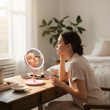 Wowo Şarjlı LED Işıklı Yuvarlak Makyaj Aynası LED Dokunmatik Oynar Başlıklı 3 Modlu USB Şarjlı