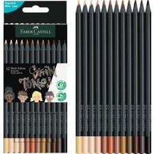 Graf Von Faber-Castell Faber-Castell Black Edition Boya Kalemi 12’li Skin Tones, Siyah Lata, Siyah Kağıda Uyumlu, Ergonomik