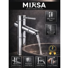 Mixsa Premium Bambu Krom Banyo Lavabo Bataryası Çeşmesi Musluğu Modern Musluk