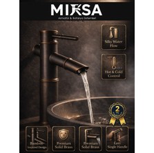 Mixsa Premium Bambu Siyah Eskitme Hissiyatlı Banyo Lavabo Bataryası Çeşmesi Musluğu Modern Musluk